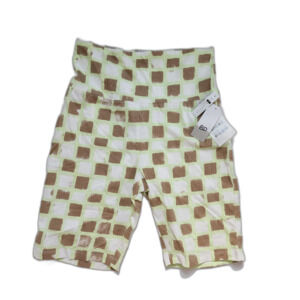 BP High Rise Green Ivory Tic Tac Check Bike Shorts Size S NWT